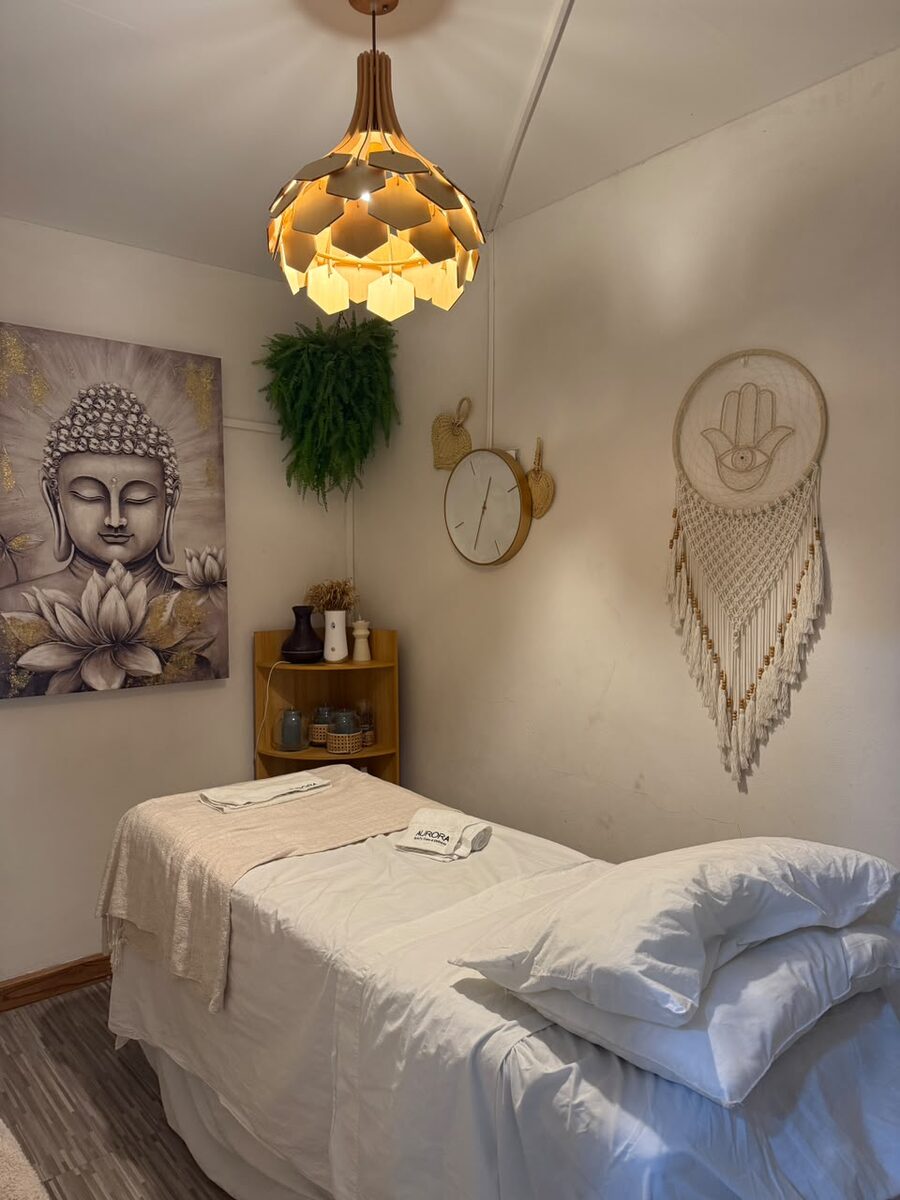 Massage room at Aurora with treatment bed ready